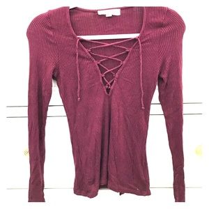 Project Social Maroon Tie Up Long Sleeve Shirt